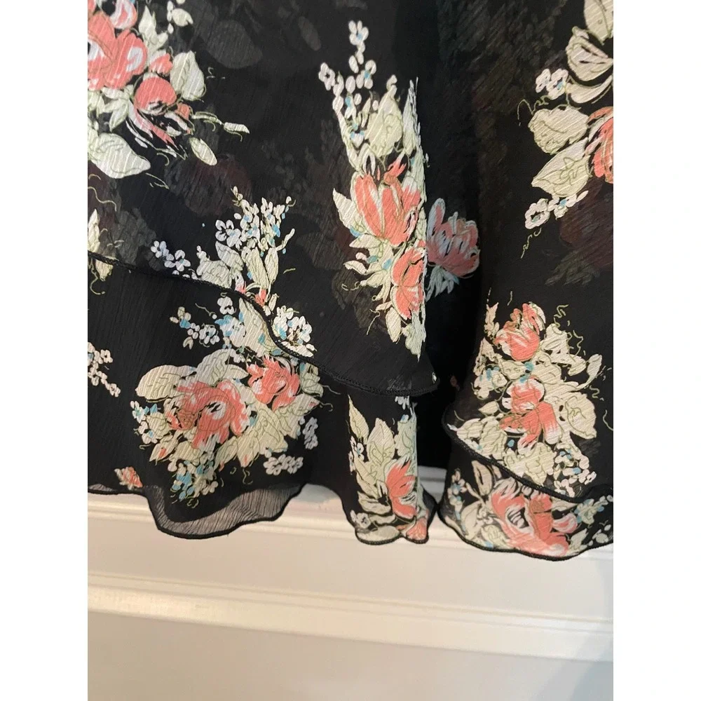 Torrid NWT Deadstock Vintage Y2k Black Floral Chiffon Ruffle Babydoll Top